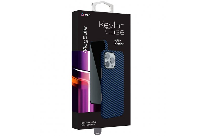 Чехол-накладка VLP Kevlar Case для iPhone 16 Pro, кевлар, темно-синий
