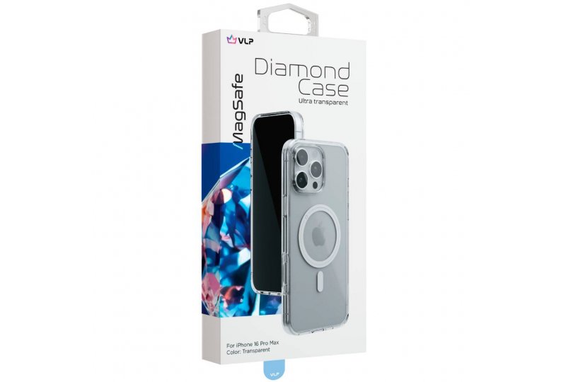 Чехол-накладка VLP Diamond Case для iPhone 16 Pro Max, полиуретан/закаленое стекло, прозрачный