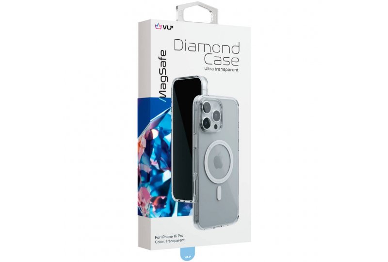 Чехол-накладка VLP Diamond Case для iPhone 16 Pro, полиуретан/закаленое стекло, прозрачный