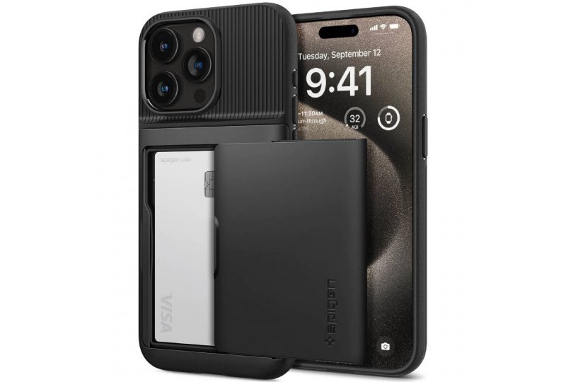 Чехол-накладка Spigen Slim Armor CS для iPhone 15 Pro Max, поликарбонат, черный