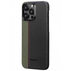 Чехол-накладка Pitaka Fusion Weaving MagEZ Case 4 Overture 600D для iPhone 15 Pro, кевлар, черный/бежевый