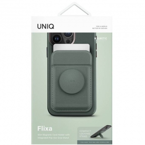 Чехол-бумажник Uniq Flixa with Pop-out Grip-stand, экокожа, зеленый