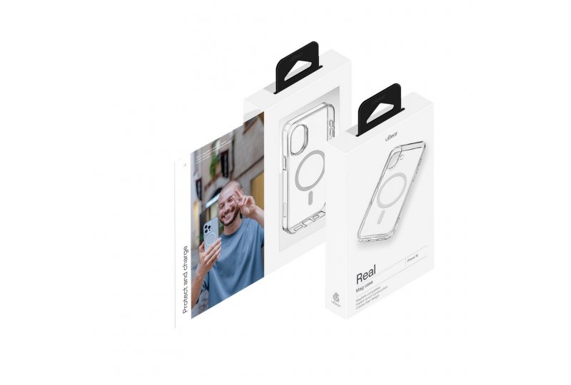 Чехол-накладка uBear Real Mag Case для iPhone 16, полиуретан, прозрачный