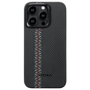 Чехол-накладка Pitaka Fusion Weaving MagEZ Case 4 Rhapsody600D для iPhone 15 Pro, кевлар, черный/красный/синий