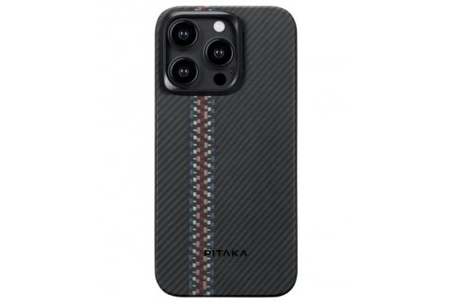 Чехол-накладка Pitaka Fusion Weaving MagEZ Case 4 Rhapsody600D для iPhone 15 Pro, кевлар, черный/красный/синий