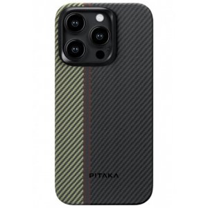 Чехол-накладка Pitaka Fusion Weaving MagEZ Case 4 Overture 600D для iPhone 15 Pro, кевлар, черный/бежевый
