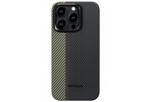 Чехол-накладка Pitaka Fusion Weaving MagEZ Case 4 Overture 600D для iPhone 15 Pro, кевлар, черный/бежевый