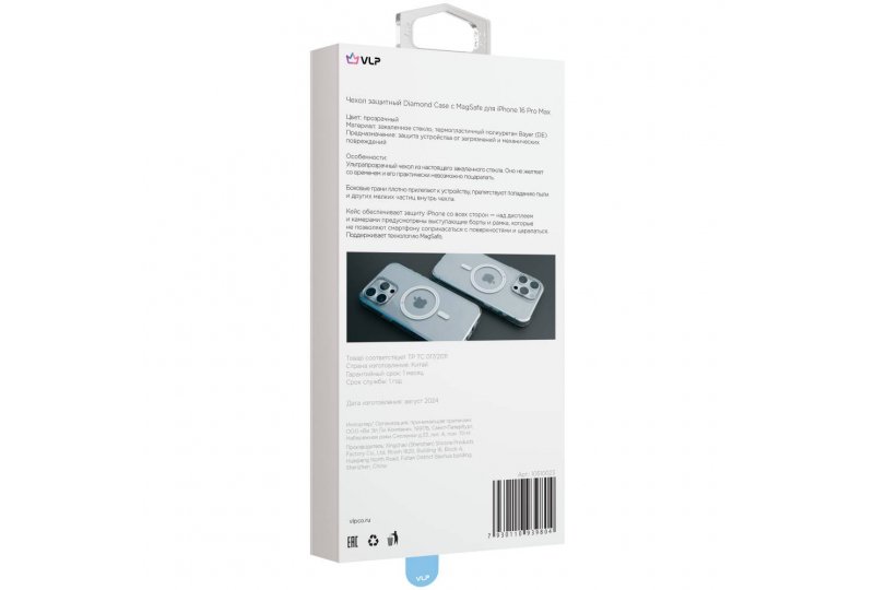 Чехол-накладка VLP Diamond Case для iPhone 16 Pro Max, полиуретан/закаленое стекло, прозрачный