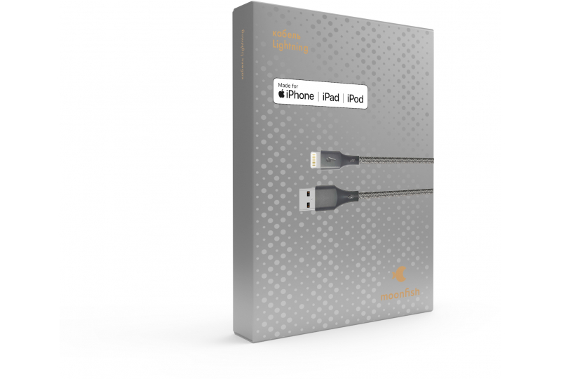 Кабель moonfish Lightning - USB-A, 1.2 м, текстиль, серый