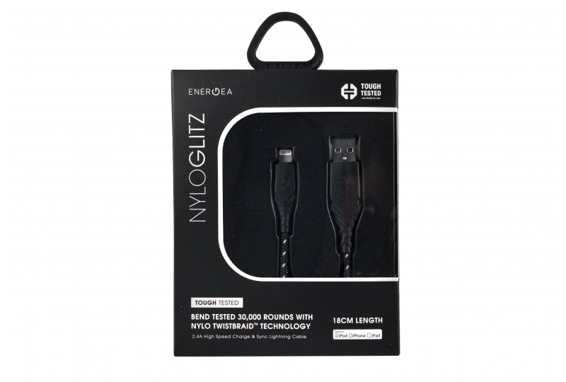 Кабель EnergEA NyloGlitz Lightning MFI 18 cм, Black