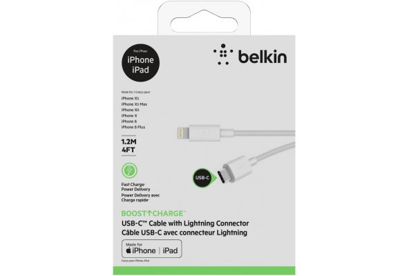 Кабель Belkin Lightning - USB-C, 1,2м, White