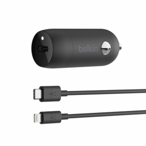 Автомобильное зарядное устройство Belkin 18 Вт, USB-C, PD + кабель USB-C/Lightning, Black