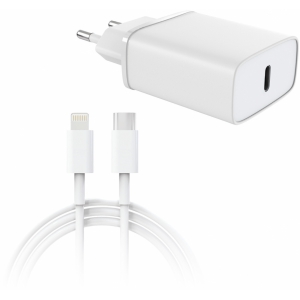 Сетевое зарядное устройство moonfish USB-C, 18 Вт, PD + кабель USB Type-C\Lightning, White