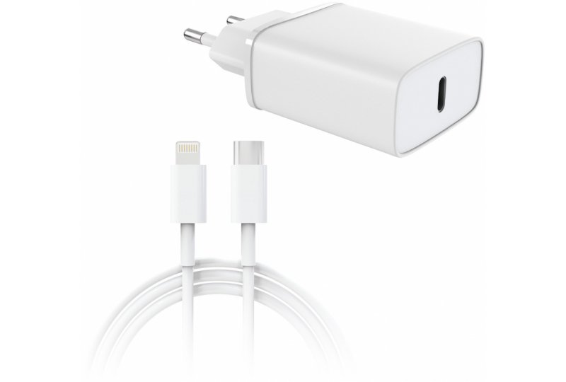 Сетевое зарядное устройство moonfish USB-C, 18 Вт, PD + кабель USB Type-C\Lightning, White