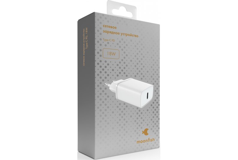 Сетевое зарядное устройство moonfish USB-C, PD, 18 Вт, White