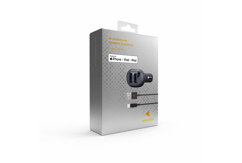 Автомобильное зарядное устройство moonfish Car Charger 2 USB, 4.8 A, черное