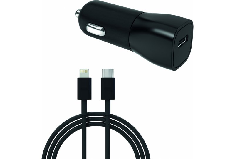Автомобильное зарядное устройство moonfish 18 Вт, PD + кабель USB-C/Lightning, Black