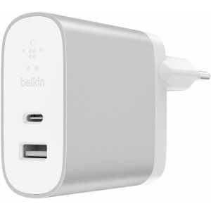 Сетевое зарядное устройство Belkin USB-C 27Вт, USB 12Вт, Silver