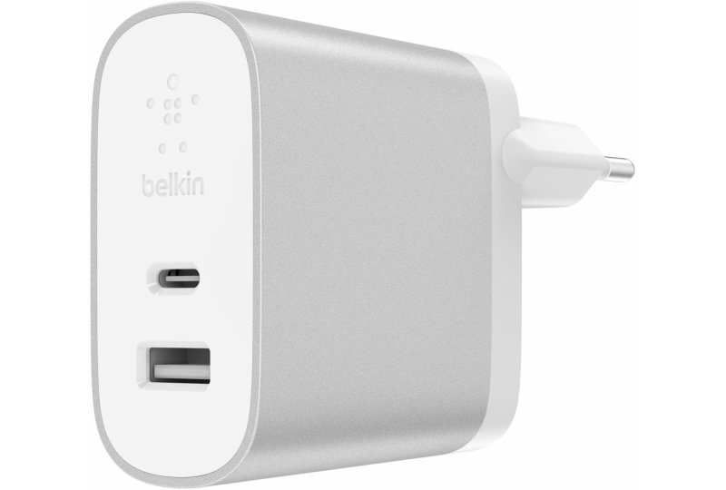 Сетевое зарядное устройство Belkin USB-C 27Вт, USB 12Вт, Silver