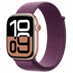 Apple Watch Series 10, 46 мм, корпус из алюминия цвета розовое золото, спортивный браслет сливового цвета