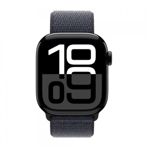 Apple Watch Series 10, 42 мм, корпус из алюминия цвета Black глянец, спортивный браслет темно-синего цвета