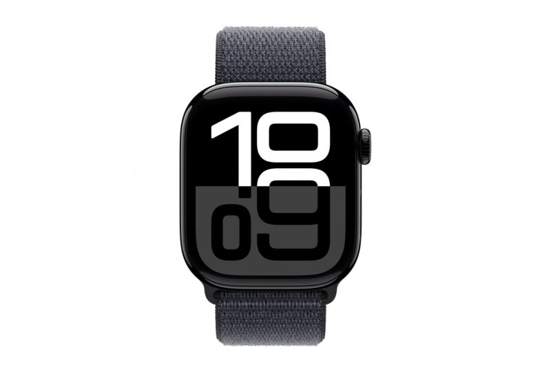 Apple Watch Series 10, 42 мм, корпус из алюминия цвета Black глянец, спортивный браслет темно-синего цвета