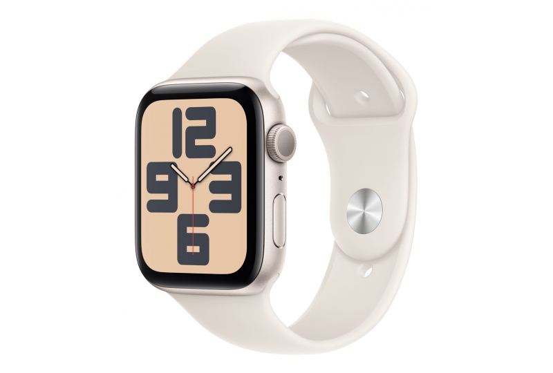 Apple Watch SE 2024, 44 мм, корпус из алюминия цвета сияющая звезда, спортивный ремешок цвета сияющая звезда M/L