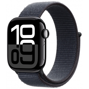 Apple Watch Series 10, 46 мм, корпус из алюминия цвета Black глянец, спортивный браслет темно-синего цвета