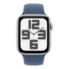 Apple Watch SE 2024, 44 мм, корпус из алюминия серебристого цвета, спортивный ремешок цвета синий деним M/L