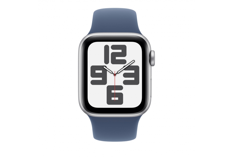 Apple Watch SE 2024, 40 мм, корпус из алюминия серебристого цвета, спортивный ремешок цвета синий деним S/M