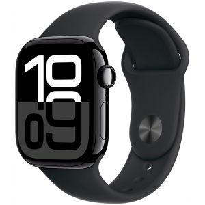 Apple Watch Series 10, 42 мм, корпус из алюминия цвета чёрный глянец, спортивный ремешок черного цвета S/M