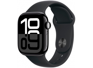 Apple Watch Series 10, 42 мм, корпус из алюминия цвета чёрный глянец, спортивный ремешок черного цвета S/M