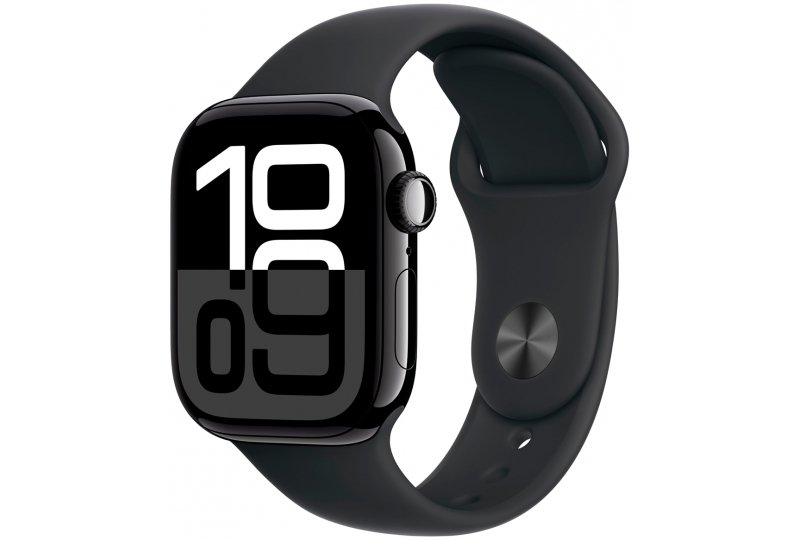 Apple Watch Series 10, 42 мм, корпус из алюминия цвета чёрный глянец, спортивный ремешок черного цвета S/M