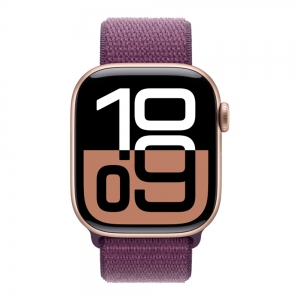 Apple Watch Series 10, 42 мм, корпус из алюминия цвета розовое золото, спортивный браслет сливового цвета