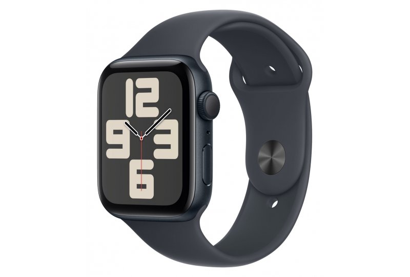 Apple Watch SE 2024, 44 мм, корпус из алюминия цвета полуночный Black, спортивный ремешок цвета полуночный Black M/L