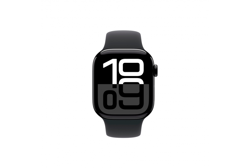 Apple Watch Series 10, 42 мм, корпус из алюминия цвета чёрный глянец, спортивный ремешок черного цвета S/M
