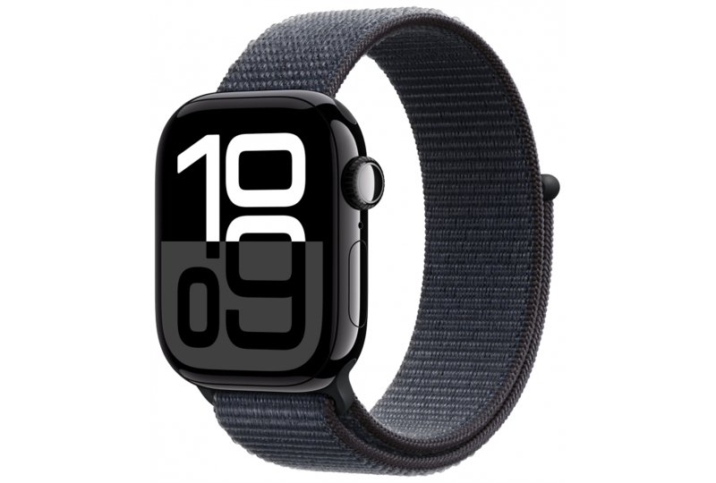 Apple Watch Series 10, 42 мм, корпус из алюминия цвета Black глянец, спортивный браслет темно-синего цвета