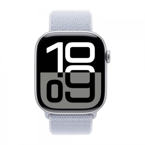 Apple Watch Series 10, 42 мм, корпус из алюминия серебристого цвета, спортивный браслет дымчато-голубого цвета
