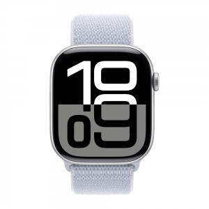 Apple Watch Series 10, 46 мм, корпус из алюминия серебристого цвета, спортивный браслет дымчато-голубого цвета