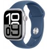 Apple Watch Series 10, 42 мм, корпус из алюминия цвета серебристый, спортивный ремешок цвета синий деним S/M