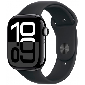 Apple Watch Series 10, 46 мм, корпус из алюминия цвета чёрный глянец, спортивный ремешок черного цвета M/L