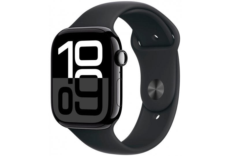 Apple Watch Series 10, 46 мм, корпус из алюминия цвета чёрный глянец, спортивный ремешок черного цвета M/L