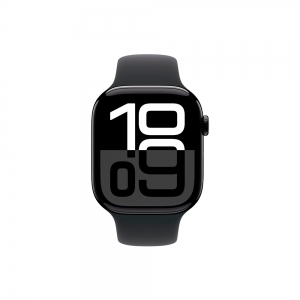 Apple Watch Series 10, 46 мм, корпус из алюминия цвета чёрный глянец, спортивный ремешок черного цвета M/L