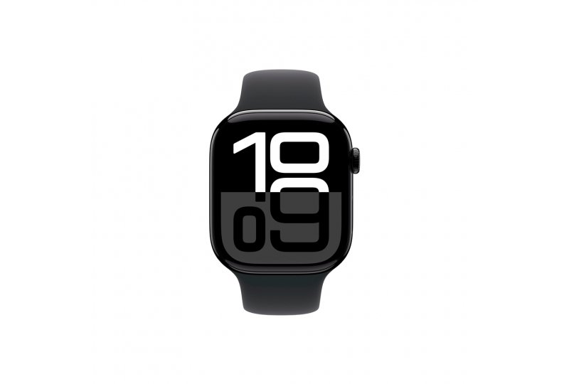 Apple Watch Series 10, 46 мм, корпус из алюминия цвета чёрный глянец, спортивный ремешок черного цвета M/L