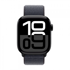 Apple Watch Series 10, 46 мм, корпус из алюминия цвета Black глянец, спортивный браслет темно-синего цвета