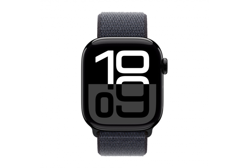 Apple Watch Series 10, 46 мм, корпус из алюминия цвета Black глянец, спортивный браслет темно-синего цвета